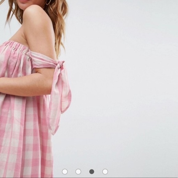 ASOS Swim Pink Gingham Print Shoulder Tie Beach Cover Up Mini Dress NWT Size 0 - Picture 2 of 10